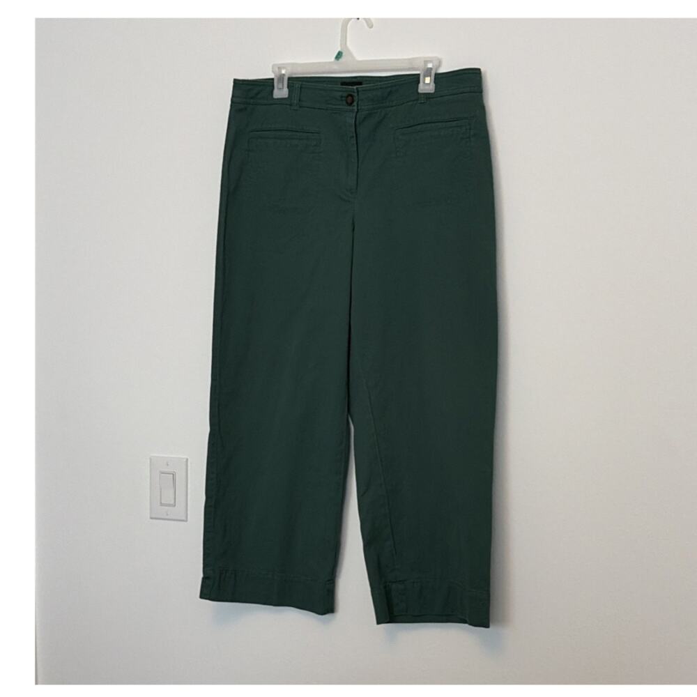 Green Straight Leg Flat Front Pants Women's Button Zip Pockets Solid